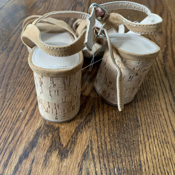 Suede Camel Cork Open Toe Summer Heels - Picture 4 of 4